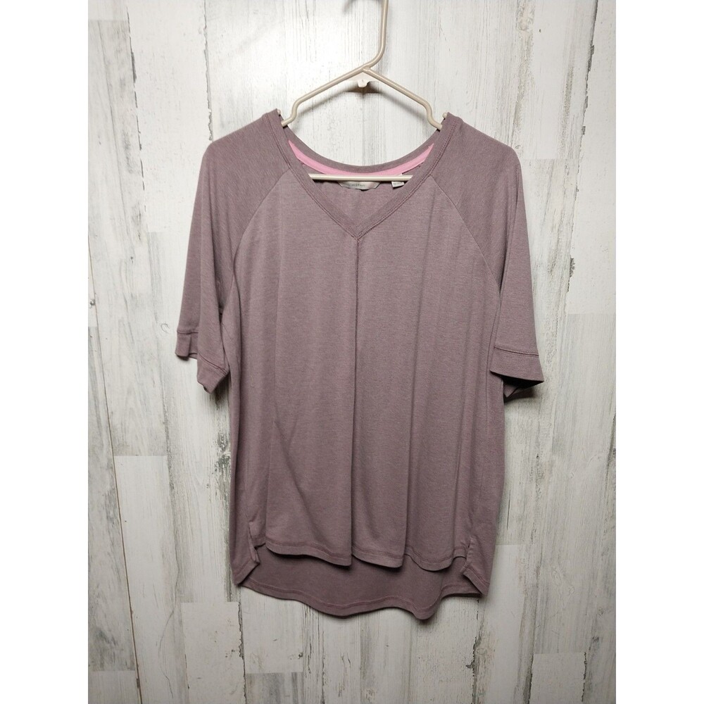 Isaac Mizrahi Live! SOHO Short Sleeve Curved Hem Tee Large Purple